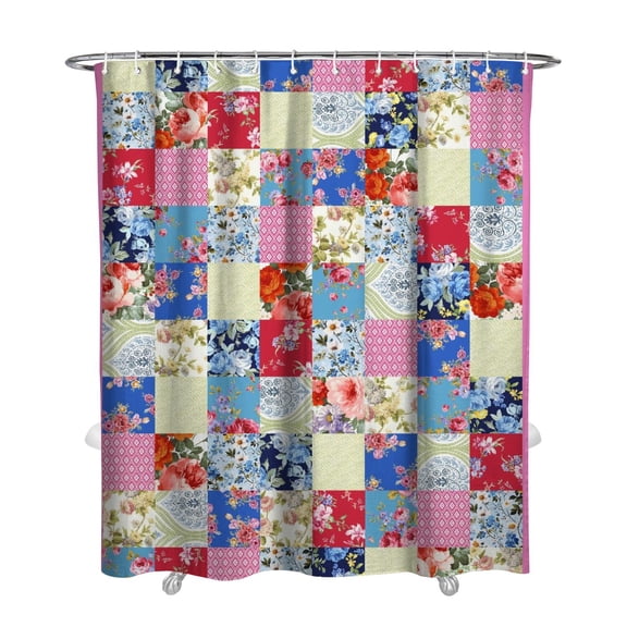 Waterproof Pioneer Pieced Patchwork Shower Curtain 72x84 Inch Bohemian Style Stitching Colorful Floral Polyester Unique Shower Curtain for Bathroom Hotel Home Decor with 12 Plastic Hooks