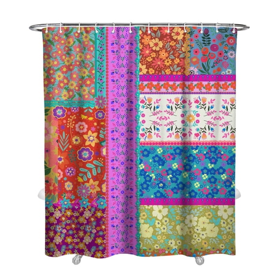 Waterproof Pioneer Pieced Patchwork Shower Curtain 72x84 Inch Bohemian Style Stitching Colorful Floral Polyester Unique Shower Curtain for Bathroom Hotel Home Decor with 12 Plastic Hooks