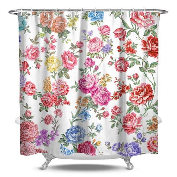 Waterproof Pioneer Shower Curtain 84x72 Inch Polyester Unique Colorful Floral Shower Curtain for Bathroom Hotel Home Decor with 12 Plastic Hooks