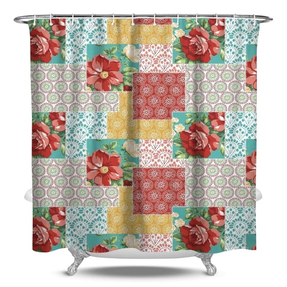 Waterproof Pioneer Shower Curtain 84x72 Inch Polyester Unique Colorful Floral Shower Curtain for Bathroom Hotel Home Decor with 12 Plastic Hooks