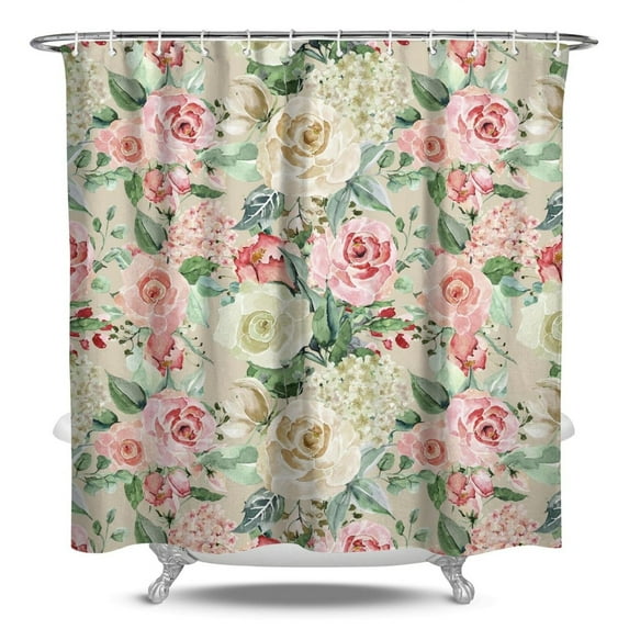 Waterproof Pioneer Shower Curtain 84x72 Inch Polyester Unique Colorful Floral Shower Curtain for Bathroom Hotel Home Decor with 12 Plastic Hooks