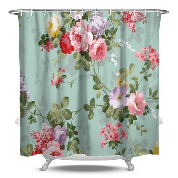 Waterproof Pioneer Shower Curtain 84x72 Inch Polyester Unique Colorful Floral Shower Curtain for Bathroom Hotel Home Decor with 12 Plastic Hooks