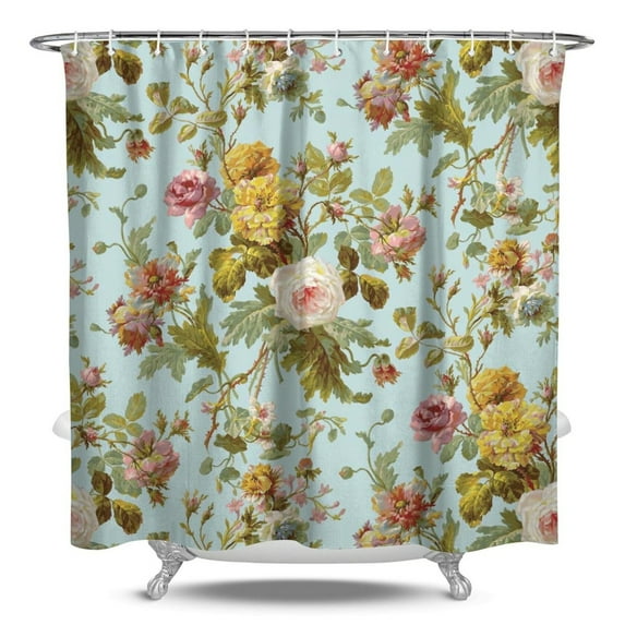 Waterproof Pioneer Shower Curtain 84x72 Inch Polyester Unique Colorful Floral Shower Curtain for Bathroom Hotel Home Decor with 12 Plastic Hooks