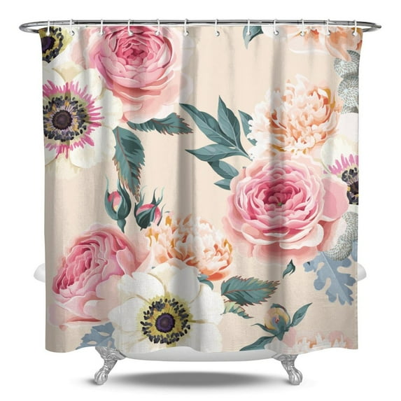Waterproof Pioneer Shower Curtain 84x72 Inch Polyester Unique Colorful Floral Shower Curtain for Bathroom Hotel Home Decor with 12 Plastic Hooks