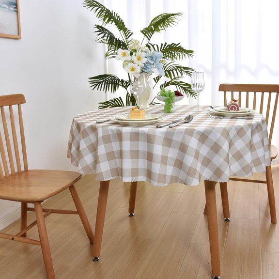 Waterproof Plaid Tablecloth Fabric - Round 58 Inch Classic Gingham Checker Table Cloth for Indoor/Outdoor Use - Buffalo Table Cover for Picnics, BBQs, and Parties