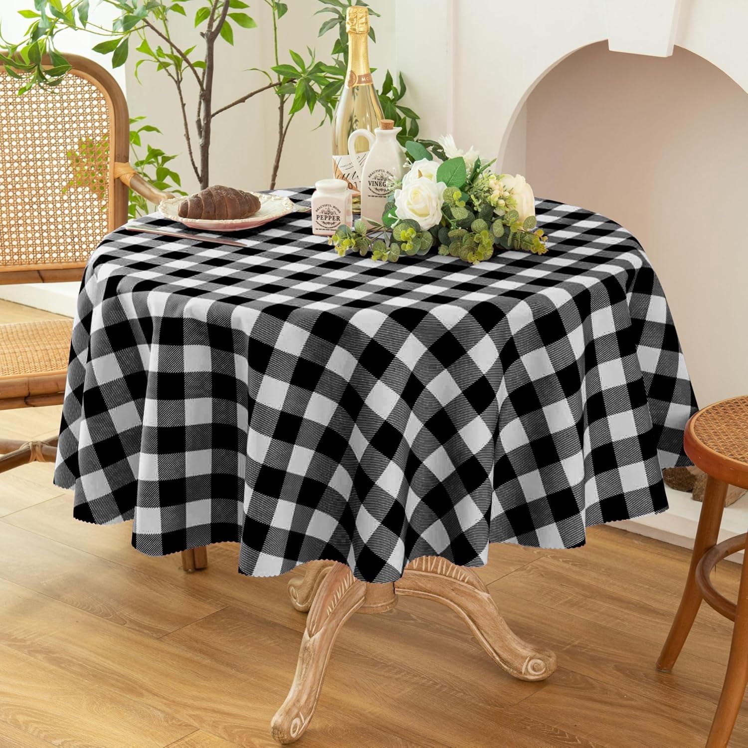 Cozywisper 60 Inch Round Spring Plaid Tablecloth - Pink Green Blue Buffalo Check Easter Table Cover For Farmhouse Decor