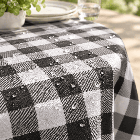 Waterproof Plaid Tablecloth Fabric - Round 90 Inch Classic Gingham ...