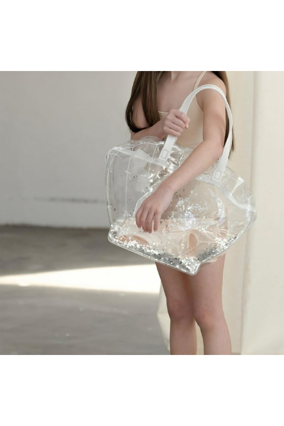 Waterproof Plastic Beach Tote Bag – Large Lightweight Travel Shoulder Bag for Pool, Shopping & Family Vacations, Roomy Storage, Durable Design White