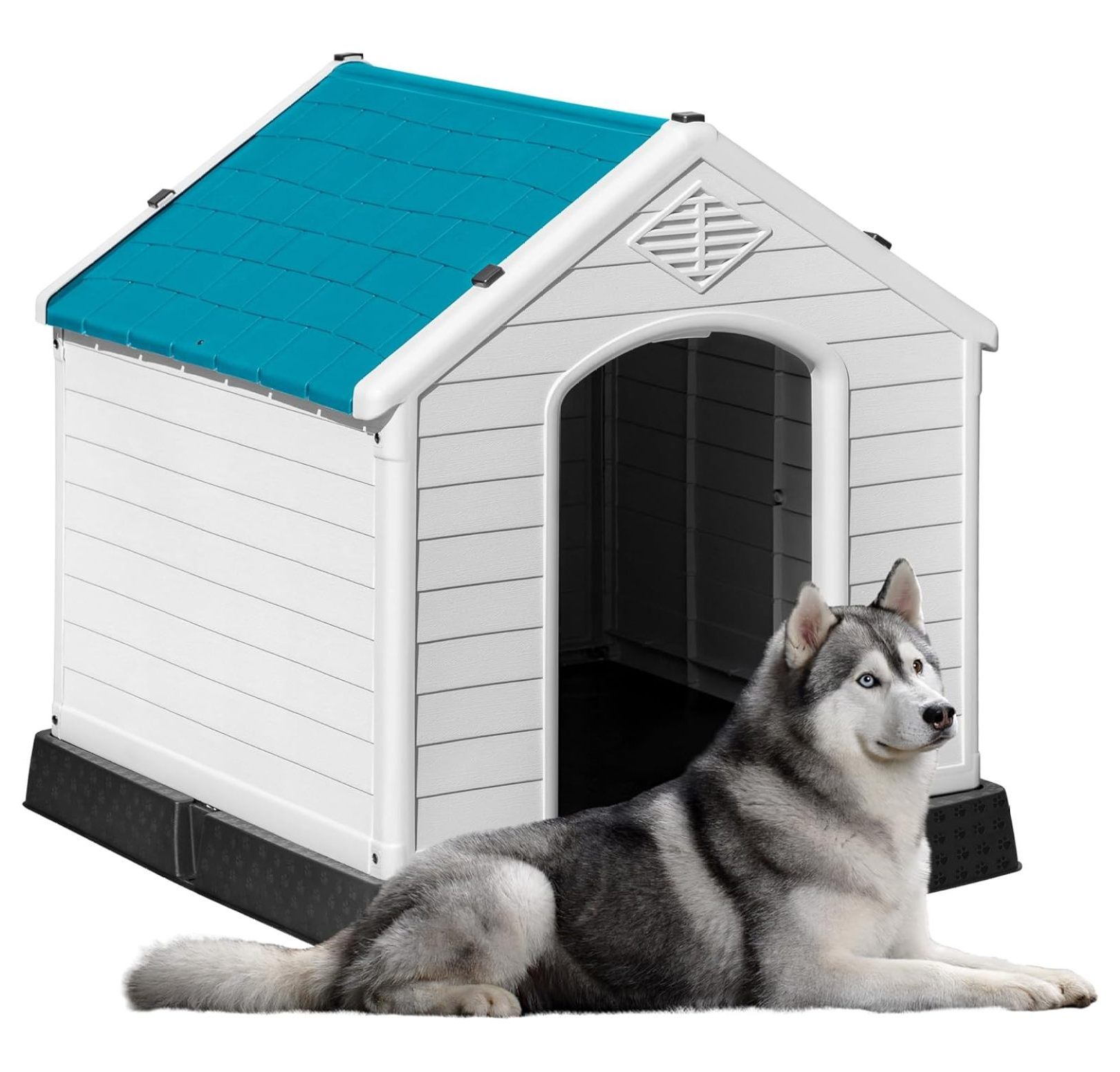 Waterproof Plastic Dog House, 41.5’’ Outdoor Indoor Doghouse for Small