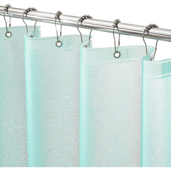 Waterproof Plastic Glitter Shower Curtain Teal, Sparkle PEVA Shower Curtain Liner with 3 Large Magnets, 72 x 72 inch Aqua Green Cute Bathroom Shimmer Shower Curtain Lightweight
