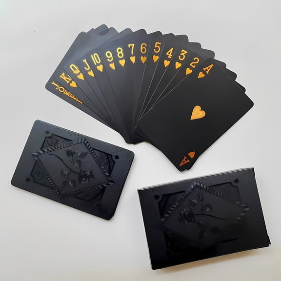 Waterproof Plastic Playing Cards Professional Poker Cards Deck with Black Rose Foil Design for Adults Family Board Game Night Magic Show Party Favors Gift Box