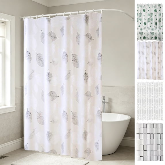 Waterproof Plastic Shower Curtain Set with 6 Hooks Quick Dry Transparent Patterned Bathroom Stall Bath Tub Curtain Liner for Home Rv Hotel Use, 39.37" x 70.87", AKLJWH