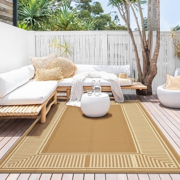 Porch Rugs Outdoor Waterproof 8x10 Outdoor Camping Rug, Neutral Striped ...