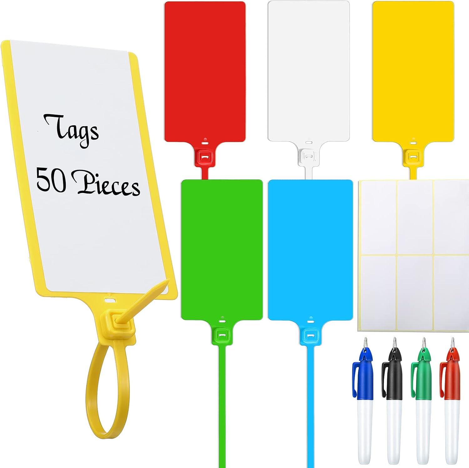 Security Writable Tags Waterproof Plastic Tags with Marker Pens and Sticker Labels, Self ...