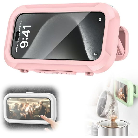 Waterproof Play Phone Holders, 2026 New Shower Phone Holder Waterproof, Adjustable Bathroom Phone Case for Home Bathroom, Rotatable Phone Stand Water Proof Phone Mount for Smartphone Users(Pink)
