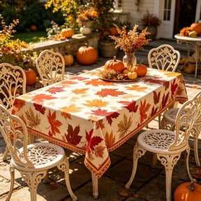 Waterproof Polyester Maple Leaf Tablecloth Fall Thanksgiving Rectangular Dining Table Cover 55x35 Inch,A