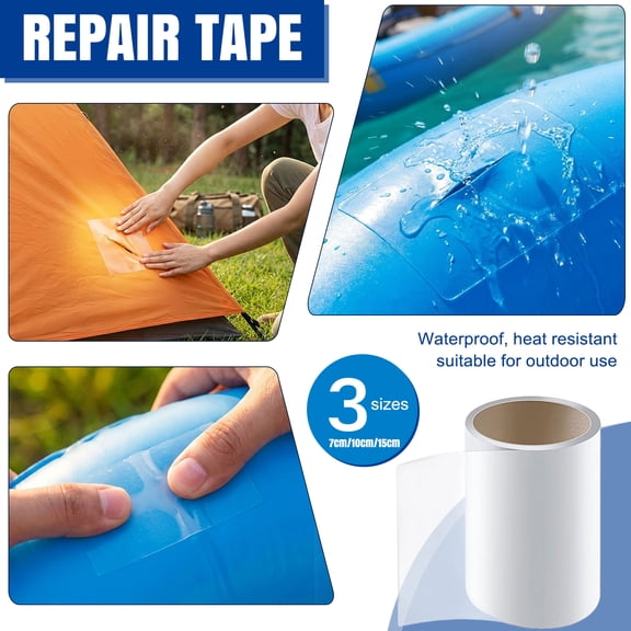Waterproof Pool Patch Repair Tape, Inflatable Mattresses Airbed Repairing Patches, Clear Self Adhesive Sticker Tape for Outdoor Camping Tent Canopy, Hot Tub Swimming Basin Liner Maintenance Kit