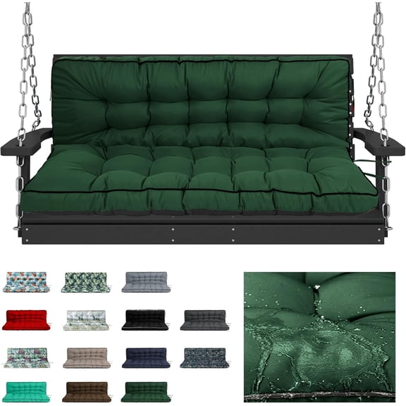 Waterproof Porch Swing Cushion Replacement, 23 Seat Swing Seat Cushion with Backrest & Ties, Thick Outdoor Bench Cushion for Patio Garden Porch (Dark Green, 40 * 70.8in)