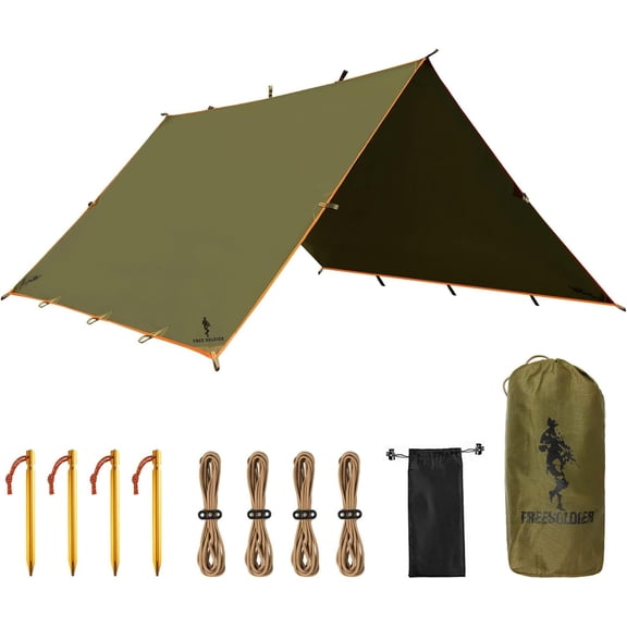 Waterproof Portable Brown 13 ft x 13 ft Camping Tarp for Outdoor Use