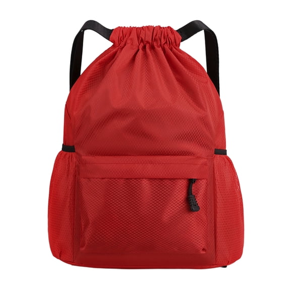Waterproof Portable Drawstring Backpack with Wet Pocket - Versatile Gym and Beach Bag for Men and Women, Reinforced Stitching, Lightweight and Spacious Design,Red