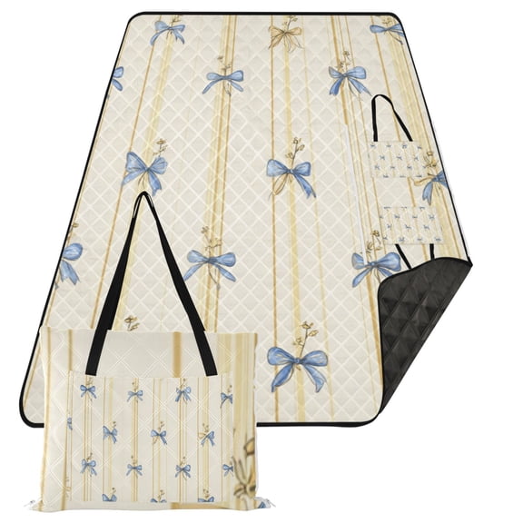 Waterproof Portable Outdoor Blanket For Camping Travel Beach Picnic Mat Folding Blue Small Bows
