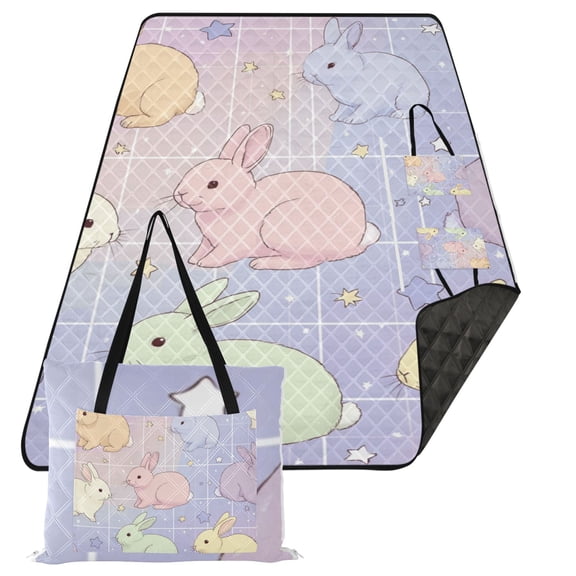 Waterproof Portable Outdoor Blanket For Camping Travel Beach Picnic Mat Folding Pastel-colored Bunnies