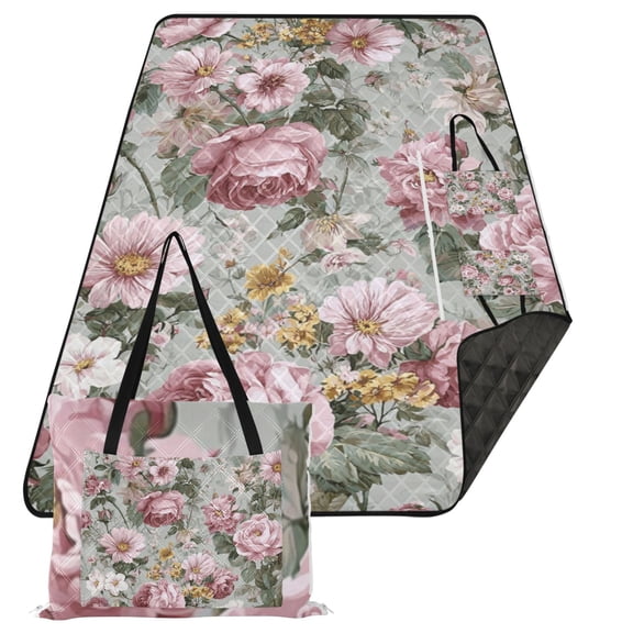Waterproof Portable Outdoor Blanket For Camping Travel Beach Picnic Mat Folding Roses Blooming