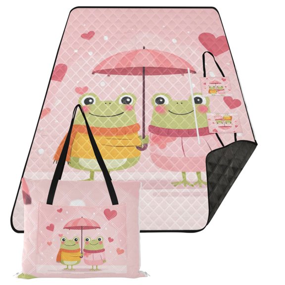 Waterproof Portable Outdoor Blanket For Camping Travel Beach Picnic Mat Folding Two Frogs in Love