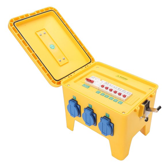 Waterproof Portable Power Distribution Box 16A Yellow Handheld Electrical Outlet Box with 6 Sockets