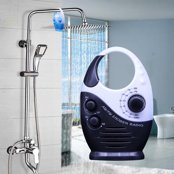 Waterproof Portable Shower Radio With Hook, Battery Operated AM/FM Radio, Hands-Free Bathroom Radio For Shower, Garage, Camping, And Travel