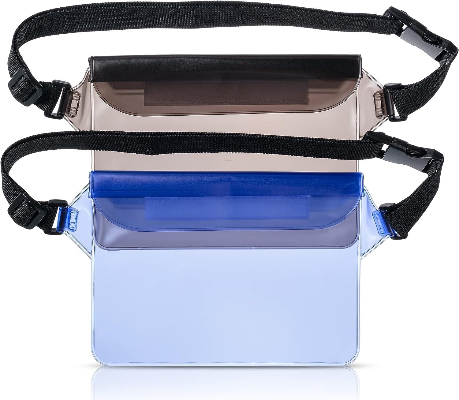 Waterproof Pouch with Adjustable Waist Strap, 2 Pack, Black and Blue