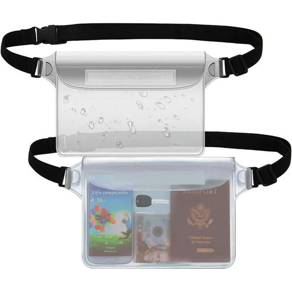 Waterproof Pouch with Waist Strap (2 Pack) | Beach Accessories Best Way to Keep Your Phone and Valuables Safe and Dry | Perfect for Boating Swimming Snorkeling Kayaking Beach Pool Water Park