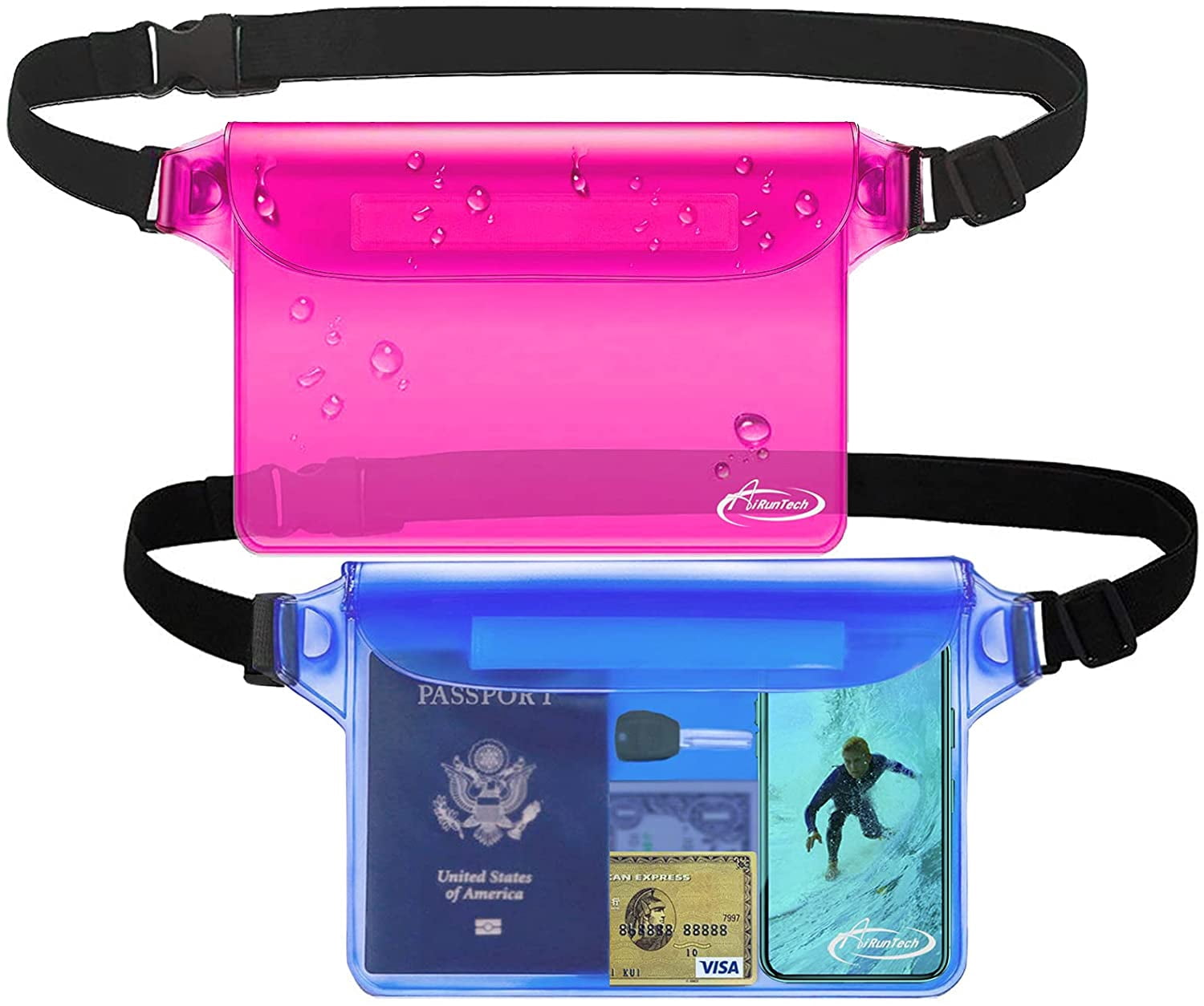 Waterproof Pouch with Waist Strap (2 Pack) | Beach Accessories Best Way to Keep Your Phone and Valuables Safe Dry Perfect for Boating Swimming Snorkeling Kayaking Pool Water Park