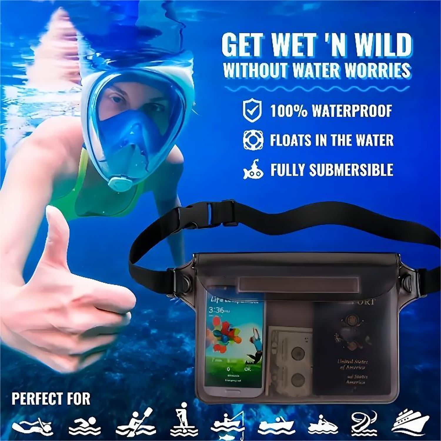 Waterproof Pouch With Waist Strap 2pcs, Safe Dry Storage Bag Beach