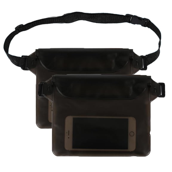 Waterproof Pouch with Waist Strap (2 Pack) Perfect Keeping Your Phone and Valuables Dry, Perfect for Drifting, Swimming, Kayaking, Rowing, black
