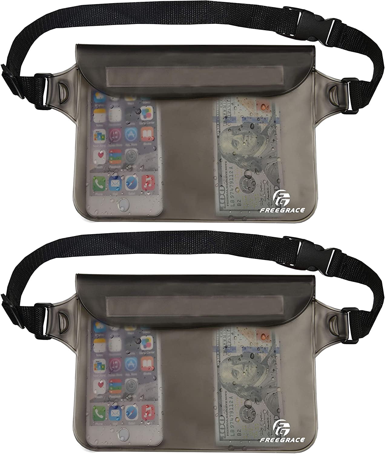 Waterproof Pouches with Waist Strap / Pouch Case Bundle Set- Keep Your Phone & Valuables Dry and Safe - Bags for Boating Swimming Snorkeling Kayaking Beach Water Parks Pool