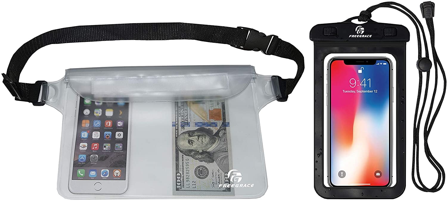Waterproof Pouches with Waist Strap / Pouch Case Bundle Set- Keep Your Phone & Valuables Dry and Safe - Bags for Boating Swimming Snorkeling Kayaking Beach Water Parks Pool