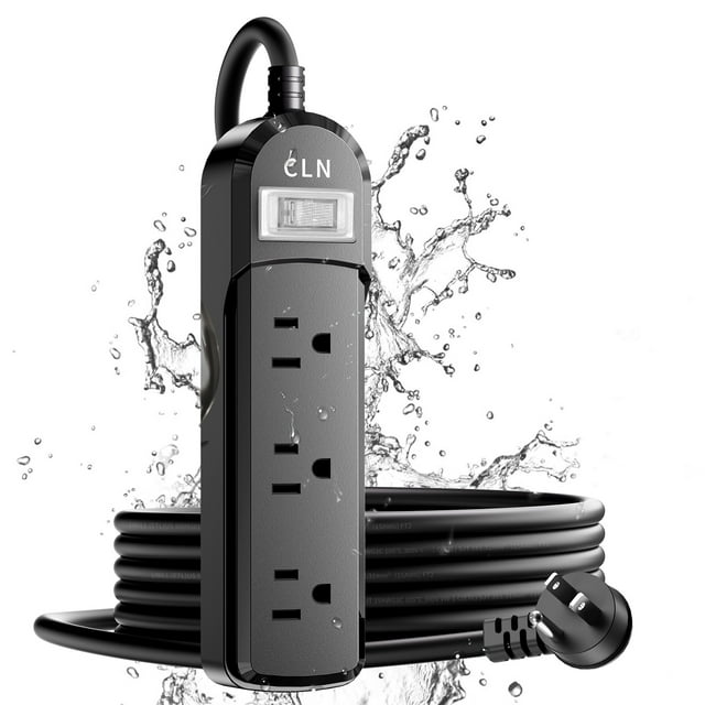 Waterproof Power Strip, CLN Black Outdoor Power Strip IPX6 Weatherproof
