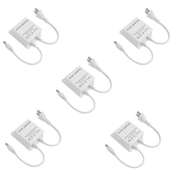 Waterproof Power Supply Charger 12V DC Output, AC 100-240V Input for CCTV, AHD, Analog, IP Security Cameras US PLUG,5 * AC-DC Adapter,White