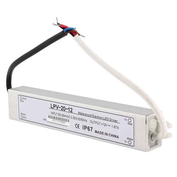 Waterproof Power Supply LED Driver Switch Transformer LPV-20-12 20W DC12V / 182 x 30 x 20 mm 7.2 x 1.2 x 0.8 inches Aluminum Alloy Converter for Outdoor Light