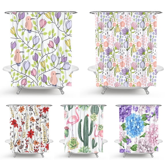 Cute Floral & Shower Curtain 72x72 Inch Bathroom Fabric Bath Shower Curtain for Bathroom
