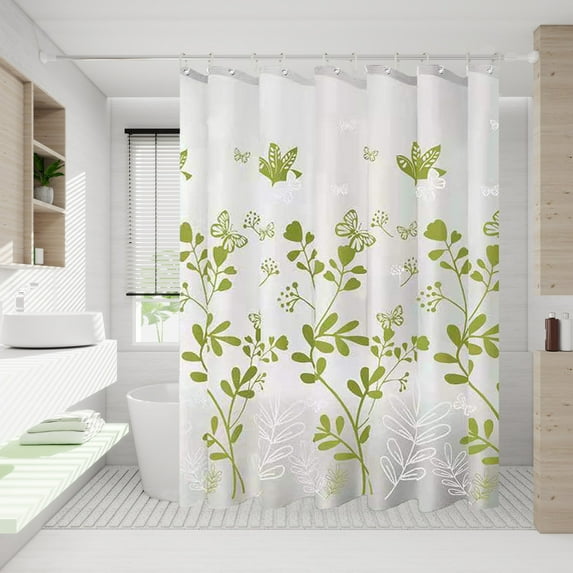 Waterproof Printed Shower Curtain Bathroom Decor Plastic Partition Screen No-Hole Design with Hooks 70.86x47.24 inch