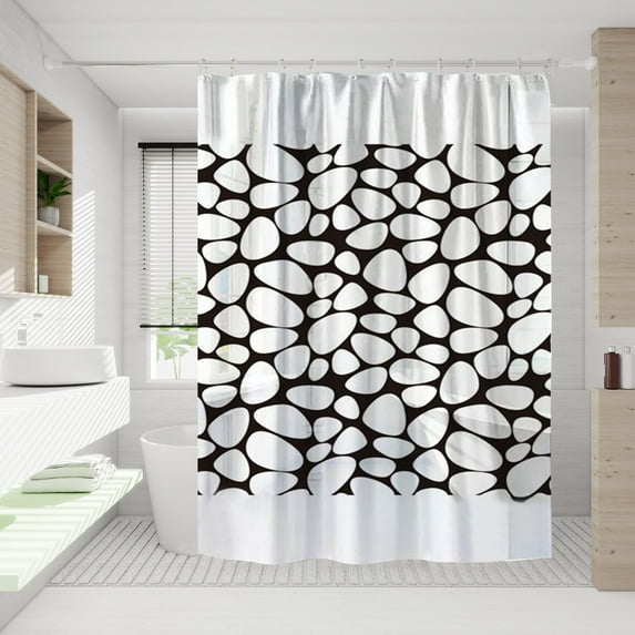 Waterproof Printed Shower Curtain Bathroom Decor Plastic Partition Screen No-Hole Design with Hooks 70.86x47.24 inch