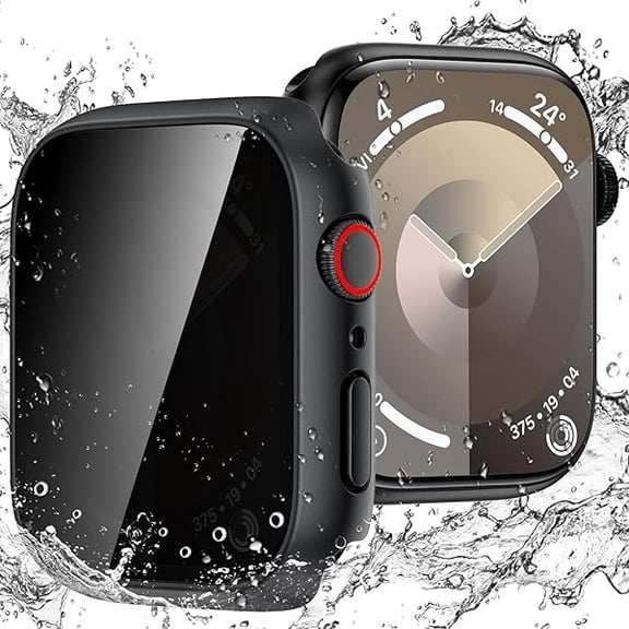 Waterproof Privacy Case for Apple Watch Series SE 2024 SE 2nd SE 6 5 4 40mm, Hard PC Bumper Tempered Glass Screen Protector for iWatch Cover Accessories, 40mm Black