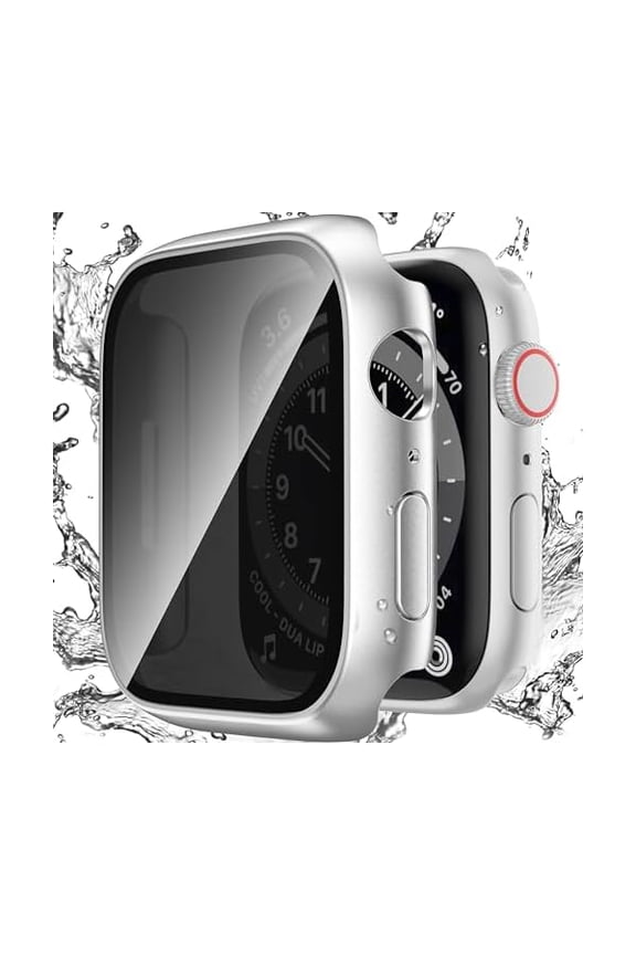 Waterproof Privacy Case Compatible with Apple Watch Series 11 10 46mm with Anti-peep Screen Protector, iWatch Face Cover Protective Bumper for iWatch Case 46mm Silver