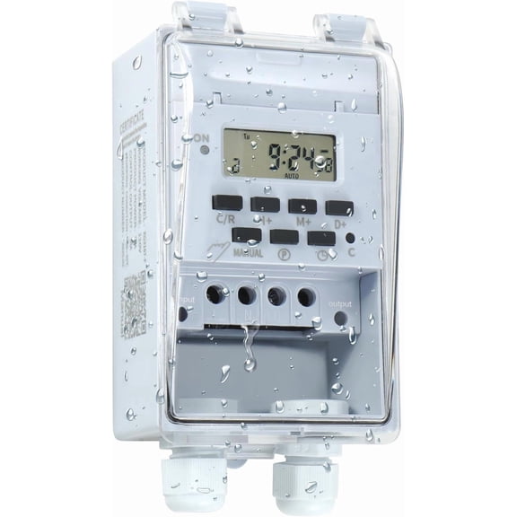 Waterproof Programmable Timer Switch for Outdoor Indoor, Heavy Duty KG316T-F Digital Program Timer Controller 20 ON/Off Cycle 7-Day and 24-Hour 40A 110V, for Christmas/Light/Fountain Aerator