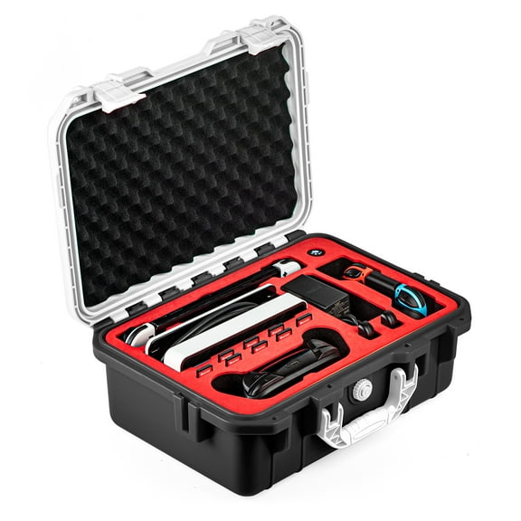 Waterproof Protective Storage Case for Nintendo Switch Console - Portable Travel Suitcase with Durable Design for Game Console Accessories-Black-White