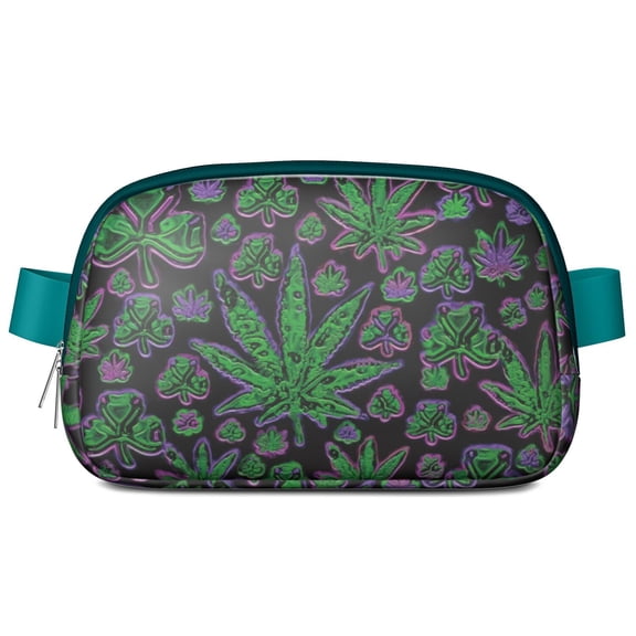 Waterproof Psychedelic Weed Leaf Hip Bag – Minimalist Cannabis Fanny Pack with Multi-Zipper Compartments & Adjustable Strap – Ideal Crossbody Bag for Outdoor Women