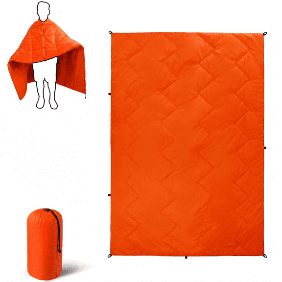 Waterproof Puffy Camping Blanket - Lightweight Packable Outdoor Quilt with Snaps & Corner Loops, Warm Compact Blanket for Cold Weather Hiking Picnic Stadium Travel, 79"×55"