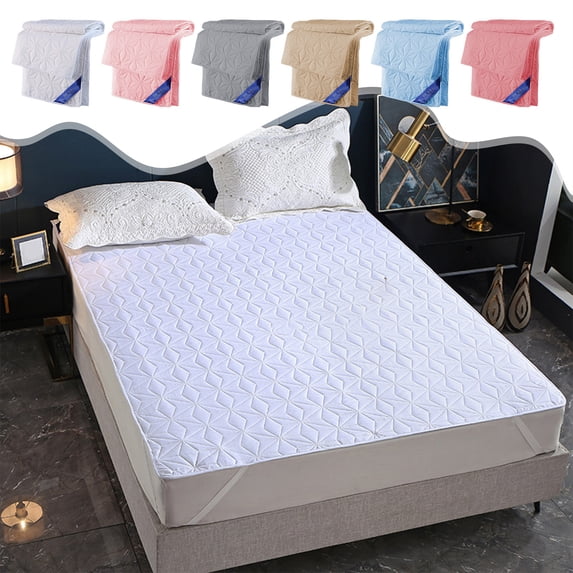 Waterproof Quilted Fitted Mattress Pad Cover, Breathable Cotton, Dust Proof, 150x200cm, Multiple Colors, Machine Washable